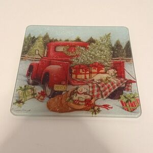 Susan‎ Winget Christmas Glass Signed Cutting Board 8"x8" Holiday Entertaining